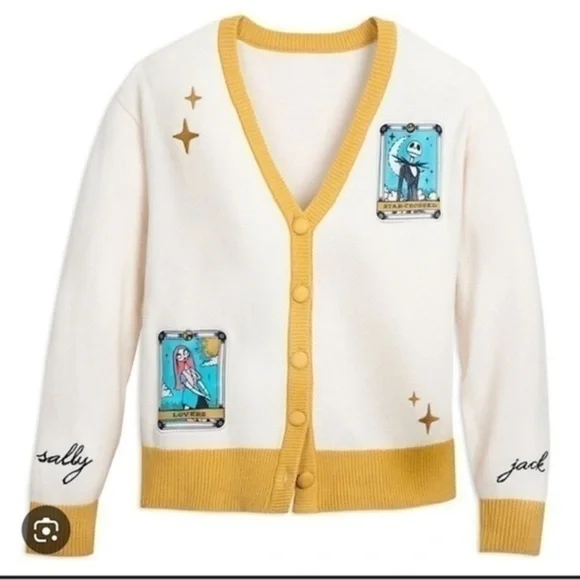 Nightmare Before Christmas Cardigan Women’s XS Jack & Sally Tarot Knit Sweater - Picture 2 of 7